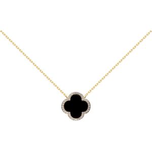 Jewelco London Gold-plated Silver Black Clover Onyx & CZ Halo Lucky Charm Pendan Jewelco London Gold-plated Silver Black Clover Onyx & CZ Halo Lucky Charm Pendan