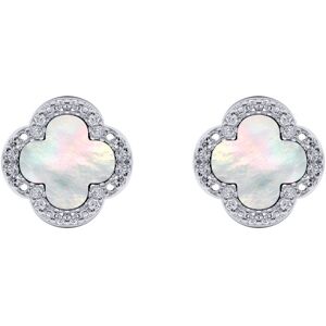 Jewelco London Rhodium Silver Clover Mother of Pearl & CZ Halo Lucky Charm Earri Jewelco London Rhodium Silver Clover Mother of Pearl & CZ Halo Lucky Charm Earri