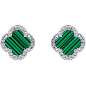 Jewelco London Rhodium Silver Green Clover Malachite & CZ Halo Lucky Charm Earri Jewelco London Rhodium Silver Green Clover Malachite & CZ Halo Lucky Charm Earri