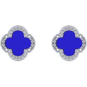 Jewelco London Rhodium Silver Blue Clover Agate & CZ Halo Lucky Charm Earrings 1 Jewelco London Rhodium Silver Blue Clover Agate & CZ Halo Lucky Charm Earrings 1