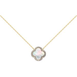 Jewelco London Gold-plated Silver Clover Mother of Pearl & CZ Halo Lucky Charm P Jewelco London Gold-plated Silver Clover Mother of Pearl & CZ Halo Lucky Charm P