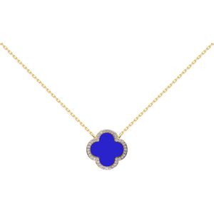 Jewelco London Gold-plated Silver Blue Clover Agate & CZ Halo Lucky Charm Pendan Jewelco London Gold-plated Silver Blue Clover Agate & CZ Halo Lucky Charm Pendan