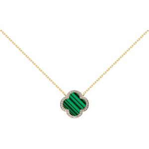 Jewelco London Gold-plated Silver Green Clover Malachite & CZ Halo Lucky Charm P Jewelco London Gold-plated Silver Green Clover Malachite & CZ Halo Lucky Charm P