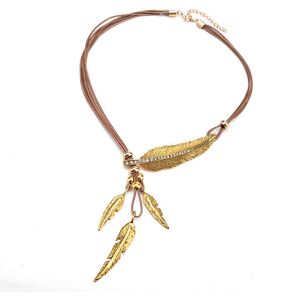 Unbranded (brown leather cord) Feather & Leaf Multi-Layer Tassel Necklace Rhinestone-Accen Unbranded (brown leather cord) Feather & Leaf Multi-Layer Tassel Necklace Rhinestone-Accen