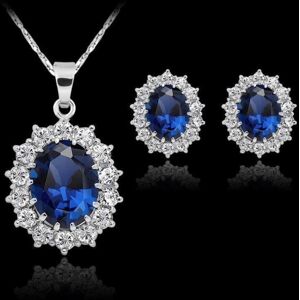Unbranded (SET) Bridal Fashion Jewelry Sets For Women Blue Full Crystal Flower Pendant Nec Unbranded (SET) Bridal Fashion Jewelry Sets For Women Blue Full Crystal Flower Pendant Nec