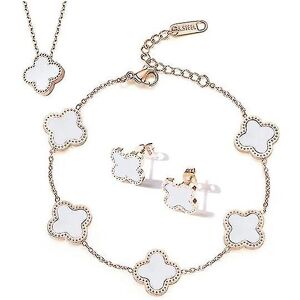 Unbranded Fashionable Four-leaf Clover Jewelry Set, Women Titanium Steel Necklace Stud Ear Unbranded Fashionable Four-leaf Clover Jewelry Set, Women Titanium Steel Necklace Stud Ear