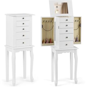 Costway Freestanding Jewelry Armoire Jewelry Organizer w/Flip Up Mirror-White Costway Freestanding Jewelry Armoire Jewelry Organizer w/Flip Up Mirror-White