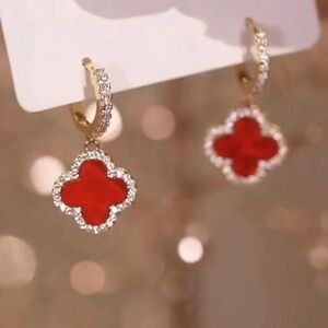 Unbranded (red) Classic Luxury Four-Leaf Clover Delicate Rhinestone Women's Earrings Unbranded (red) Classic Luxury Four-Leaf Clover Delicate Rhinestone Women's Earrings