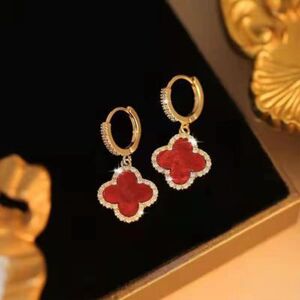 Unbranded (red) Fashion Luxury Four-Leaf Clover Retro Shiny Rhinestone Earrings Net Red Se Unbranded (red) Fashion Luxury Four-Leaf Clover Retro Shiny Rhinestone Earrings Net Red Se