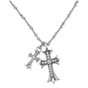 Unbranded White Gold Plated Double Cross Statement Party Pendant Necklace Unbranded White Gold Plated Double Cross Statement Party Pendant Necklace