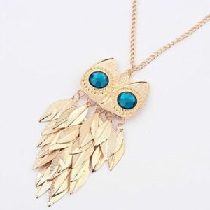 Maxpower Women Fashion Golden Tone Leaves Owl Charm Pendant Long Chain Necklace Maxpower Women Fashion Golden Tone Leaves Owl Charm Pendant Long Chain Necklace