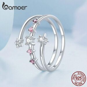 Maxpower (925 silver) Bamoer 925 Sterling Silver Multi-layer Star Ring Clear And Red Zirc Maxpower (925 silver) Bamoer 925 Sterling Silver Multi-layer Star Ring Clear And Red Zirc