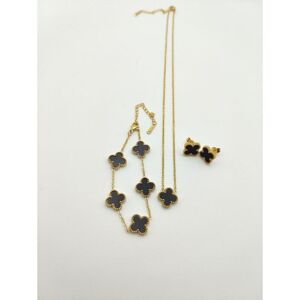 Maxpower (black, 3PCS) 3pcs Stainless Steel Four Leaf Grass Necklace Earrings Five Flower Maxpower (black, 3PCS) 3pcs Stainless Steel Four Leaf Grass Necklace Earrings Five Flower