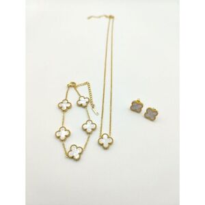 Maxpower (white, 3PCS) 3pcs Stainless Steel Four Leaf Grass Necklace Earrings Five Flower Maxpower (white, 3PCS) 3pcs Stainless Steel Four Leaf Grass Necklace Earrings Five Flower