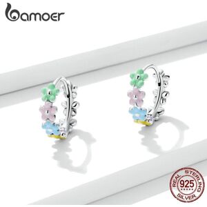 Maxpower (925 silver) Bamoer 925 Sterling Silver Enamel Colorful Several Flowers Hoop Ear Maxpower (925 silver) Bamoer 925 Sterling Silver Enamel Colorful Several Flowers Hoop Ear