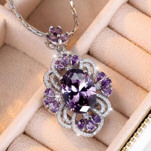 Maxpower (purple) Luxury Purple Zircon Stone Pendant Necklaces For Women Silver Color Shi Maxpower (purple) Luxury Purple Zircon Stone Pendant Necklaces For Women Silver Color Shi