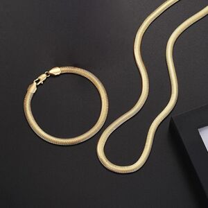 Maxpower (Gold, 55cm and 20cm) 6MM Snake Bone Necklaces Bracelets s925 Silver Plated 18K Maxpower (Gold, 55cm and 20cm) 6MM Snake Bone Necklaces Bracelets s925 Silver Plated 18K