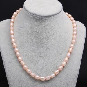 Maxpower (pink, 9-10mm) Women Pearl Necklace Natural Freshwater Pearl Rice-shaped Beads F Maxpower (pink, 9-10mm) Women Pearl Necklace Natural Freshwater Pearl Rice-shaped Beads F