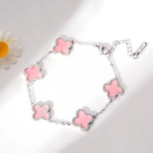 Maxpower (pink, 20CM) Four Leaf Grass Titanium Steel Bracelet Maxpower (pink, 20CM) Four Leaf Grass Titanium Steel Bracelet