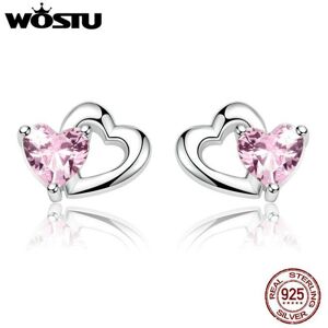 Maxpower (silver) Wostu Genuine 925 Sterling Silver Double Heart Shape Pink Cz Romantic Maxpower (silver) Wostu Genuine 925 Sterling Silver Double Heart Shape Pink Cz Romantic