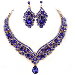 Maxpower (blue) 1 Set Bridal Earrings Necklace Water Drop-shaped Rhinestones Jewelry Geom Maxpower (blue) 1 Set Bridal Earrings Necklace Water Drop-shaped Rhinestones Jewelry Geom