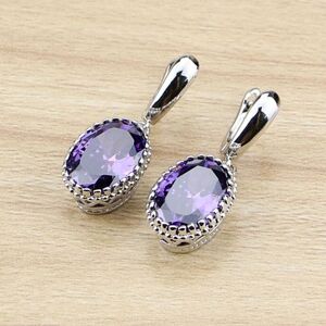 Maxpower (purple) Oval Purple Stones Dangle Earrings Silver Color Jewelry Drop Earring Fo Maxpower (purple) Oval Purple Stones Dangle Earrings Silver Color Jewelry Drop Earring Fo