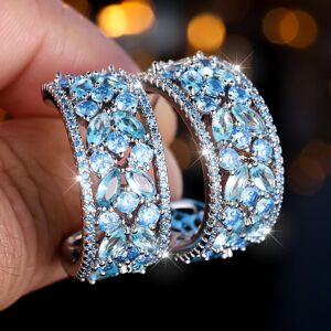 Maxpower (aqua blue) Delicate Green Cubic Zirconia Stud Earrings Ethnic Style Hollow Flow Maxpower (aqua blue) Delicate Green Cubic Zirconia Stud Earrings Ethnic Style Hollow Flow