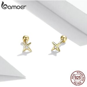 Maxpower (925 silver) Bamoer 100% 925 Sterling Silver Plated Gold Star Stud Earrings, Han Maxpower (925 silver) Bamoer 100% 925 Sterling Silver Plated Gold Star Stud Earrings, Han