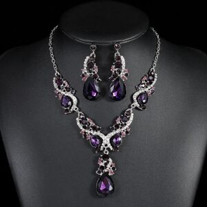 Maxpower (purple) 2pcs/set Women Rhinestone Pendant Vintage Necklace Earrings Jewelry Maxpower (purple) 2pcs/set Women Rhinestone Pendant Vintage Necklace Earrings Jewelry