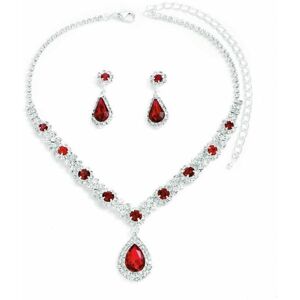 Maxpower (red) Wedding Bridal Jewelry Set With Pendant Necklace & Dangle Earrings Inlaid Maxpower (red) Wedding Bridal Jewelry Set With Pendant Necklace & Dangle Earrings Inlaid
