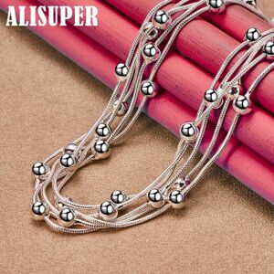 Maxpower (45cm) 925 Sterling Silver Multi Snake Chain Smooth Beads Necklace Jewelry Maxpower (45cm) 925 Sterling Silver Multi Snake Chain Smooth Beads Necklace Jewelry