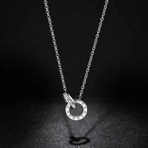 Maxpower (silver) Titanium Steel Roman Double Ring Necklace Colorless Chain Chain 18k Ros Maxpower (silver) Titanium Steel Roman Double Ring Necklace Colorless Chain Chain 18k Ros