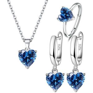Maxpower (blue, Resizable) Anenjery Love Heart Zirconia Pendant Necklace Earrings Ring Je Maxpower (blue, Resizable) Anenjery Love Heart Zirconia Pendant Necklace Earrings Ring Je