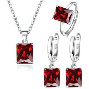 Maxpower (red, Resizable) Anenjery Square Zirconia Pendant Necklace Earrings Ring Jewelry Maxpower (red, Resizable) Anenjery Square Zirconia Pendant Necklace Earrings Ring Jewelry