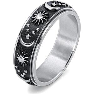 Maxpower (silver,black, 6) Star Moon Sun Rotating Titanium Steel Ring Unisex Bohemian Rel Maxpower (silver,black, 6) Star Moon Sun Rotating Titanium Steel Ring Unisex Bohemian Rel