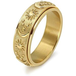 Maxpower (gold, 12) Star Moon Sun Rotating Titanium Steel Ring Unisex Bohemian Relief Anx Maxpower (gold, 12) Star Moon Sun Rotating Titanium Steel Ring Unisex Bohemian Relief Anx