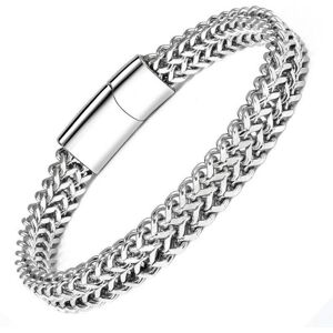 Maxpower (silver, 21cm) Double Chain Magnetic Bracelet Fashion Personality Men Punk Hip H Maxpower (silver, 21cm) Double Chain Magnetic Bracelet Fashion Personality Men Punk Hip H