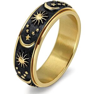 Maxpower (gold,black, 8) Star Moon Sun Rotating Titanium Steel Ring Unisex Bohemian Relie Maxpower (gold,black, 8) Star Moon Sun Rotating Titanium Steel Ring Unisex Bohemian Relie