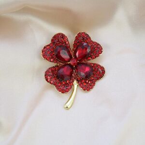 Maxpower (red) Creative Pop Elegant Green Four Leaf Clover Brooch Pin Women's Suit C Maxpower (red) Creative Pop Elegant Green Four Leaf Clover Brooch Pin Women's Suit C