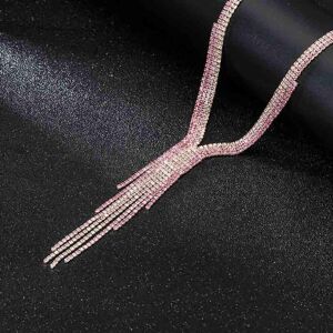 Maxpower (pink, 40+7.5cm) Long Tassel Simple Crystal Rhinestone Choker Necklace Women Gem Maxpower (pink, 40+7.5cm) Long Tassel Simple Crystal Rhinestone Choker Necklace Women Gem
