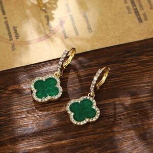 Maxpower (green) Classic Luxury Four-leaf Clover Delicate Rhinestone Women's Earring Maxpower (green) Classic Luxury Four-leaf Clover Delicate Rhinestone Women's Earring