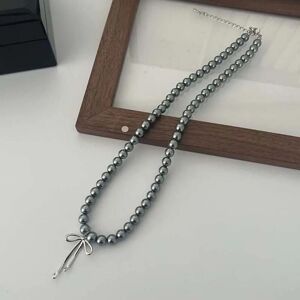 Maxpower (as the picture) Fashion Grey Pearl Necklace Y2k Bowknot Pendant Goth Harajuku R Maxpower (as the picture) Fashion Grey Pearl Necklace Y2k Bowknot Pendant Goth Harajuku R