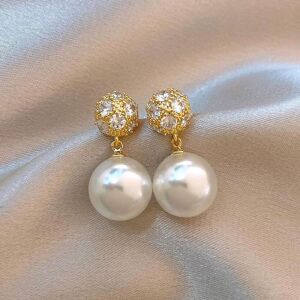 Maxpower (white, Pearl and White Stone Earrings) French Pearl Tassel Earrings For Women - Maxpower (white, Pearl and White Stone Earrings) French Pearl Tassel Earrings For Women -