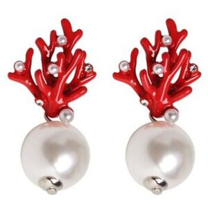 Maxpower (red) 1 Pair Ear Studs Coral Shape Faux Pearl Jewelry Cute Maxpower (red) 1 Pair Ear Studs Coral Shape Faux Pearl Jewelry Cute