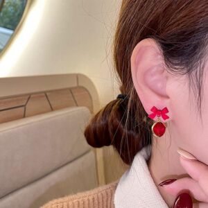 Maxpower (red) Elegant Lady Black Zircon Bow Dangle Earrings For Women Personality Temper Maxpower (red) Elegant Lady Black Zircon Bow Dangle Earrings For Women Personality Temper