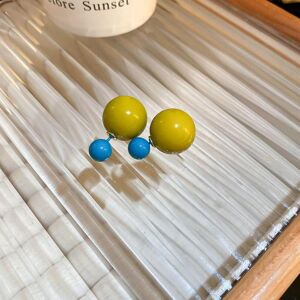 Maxpower (Yellow) Double Sided Round Ball Earrings for Women Luxury Sweet Pink Stud Earri Maxpower (Yellow) Double Sided Round Ball Earrings for Women Luxury Sweet Pink Stud Earri