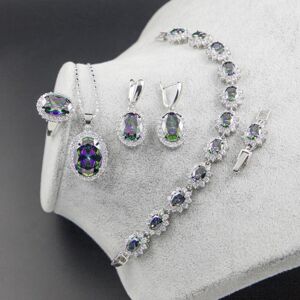 Maxpower (multicolor, 7) Ring Earrings Necklace Bracelet 925 Silver Jewelry Set Oval Shap Maxpower (multicolor, 7) Ring Earrings Necklace Bracelet 925 Silver Jewelry Set Oval Shap