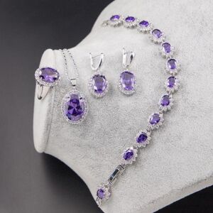 Maxpower (purple, 10) Ring Earrings Necklace Bracelet 925 Silver Jewelry Set Oval Shape Z Maxpower (purple, 10) Ring Earrings Necklace Bracelet 925 Silver Jewelry Set Oval Shape Z
