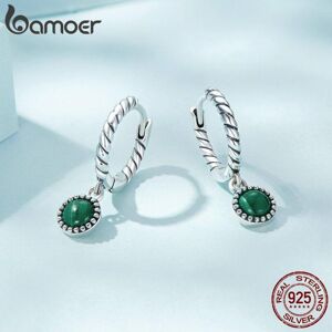 Maxpower (925 silver) Bamoer 925 Sterling Silver Malachite Ear Buckles For Female Luxury Maxpower (925 silver) Bamoer 925 Sterling Silver Malachite Ear Buckles For Female Luxury