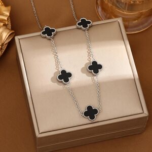 Maxpower (black) Titanium Steel Four Leaf Clover Double-sided Mother Of Pearl Necklace, 1 Maxpower (black) Titanium Steel Four Leaf Clover Double-sided Mother Of Pearl Necklace, 1